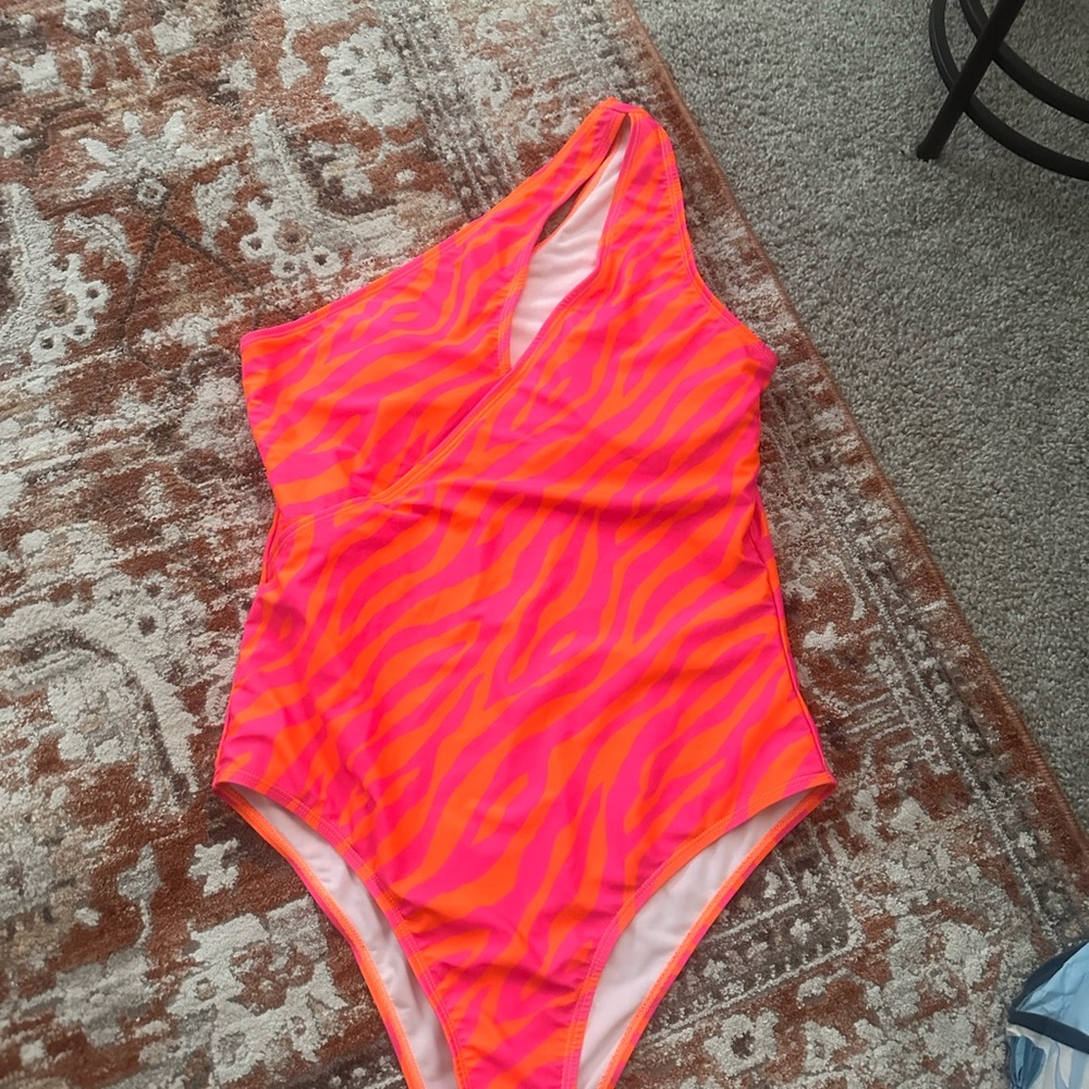 SHEIN Neon Pink and Orange One Piece Swimsuit